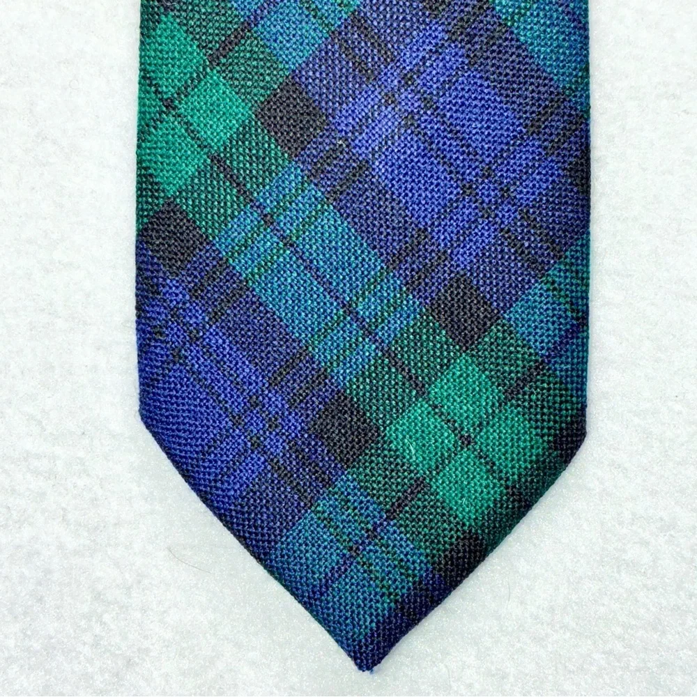 Campbell Tartan Made in Scotland 100% Wool Neck Tie Blue Green Plaid 58” X 3”
